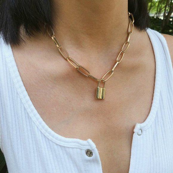 Jewelry - !!5 for $25 Gold Color Lock Charm Necklace